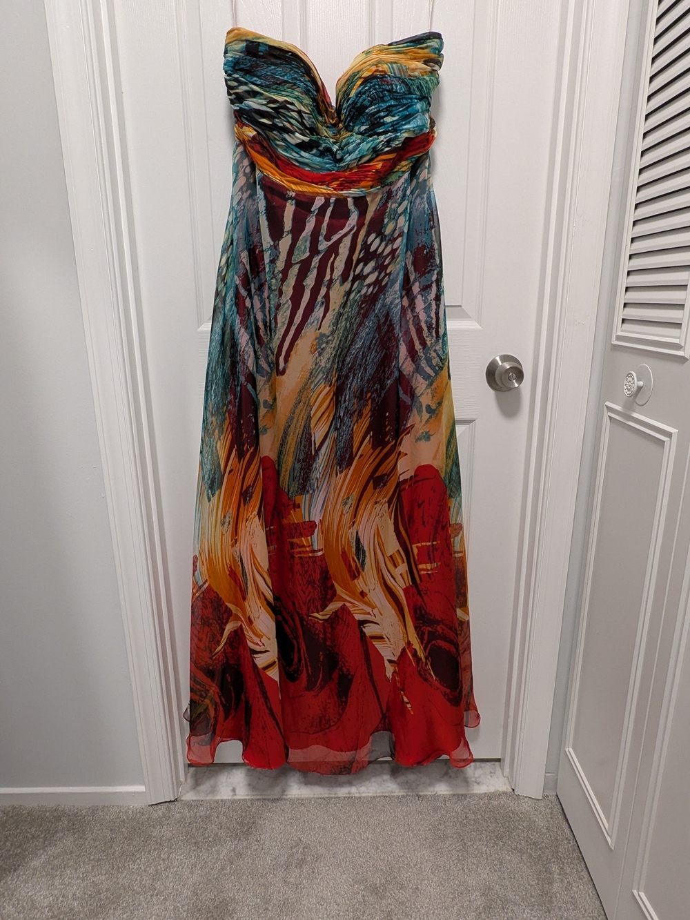 Cinderella Multicolor Strapless Prom Dress in Red, Teal, Yellow